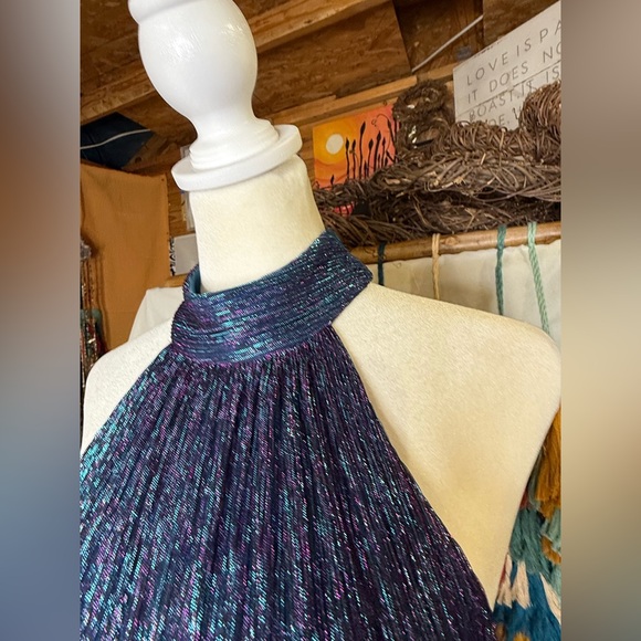 Betsy & Adam Metallic Halter Gown Blue Purple Iridescent Formal Dress - Picture 15 of 16